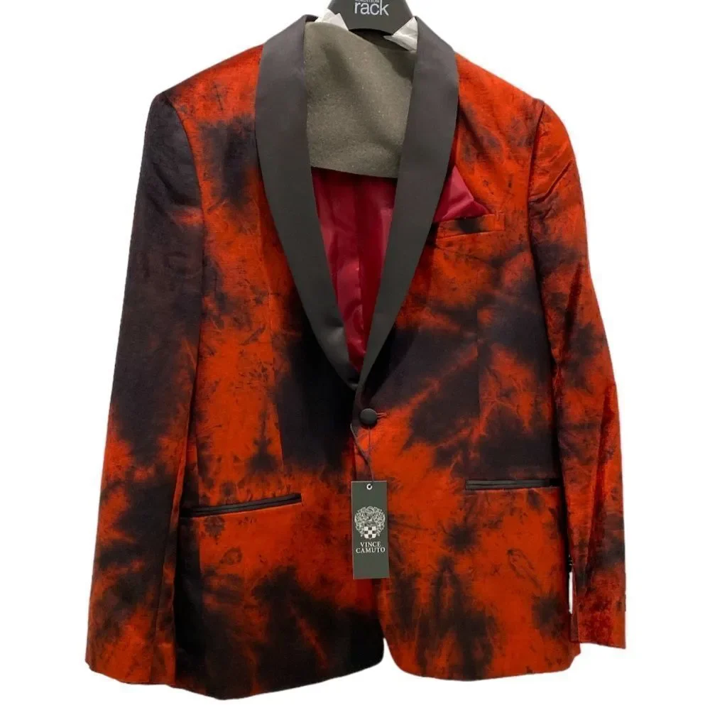 Vince Camuto Powis Satin Shawl Lapel Dinner Jacket In Burnt Red Brule Rouge 42S